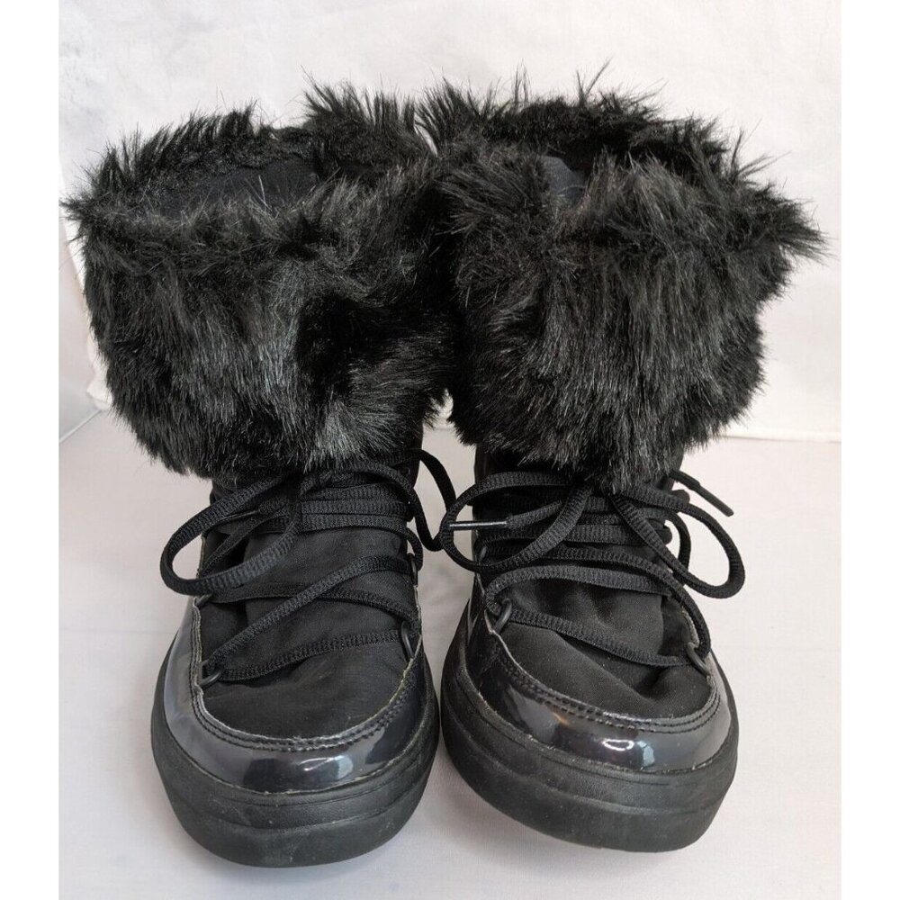 CROCS Lodgepoint Snow Boot Womens Size 6 Black Faux‎ Fur Nylon Slip On Lace Up
